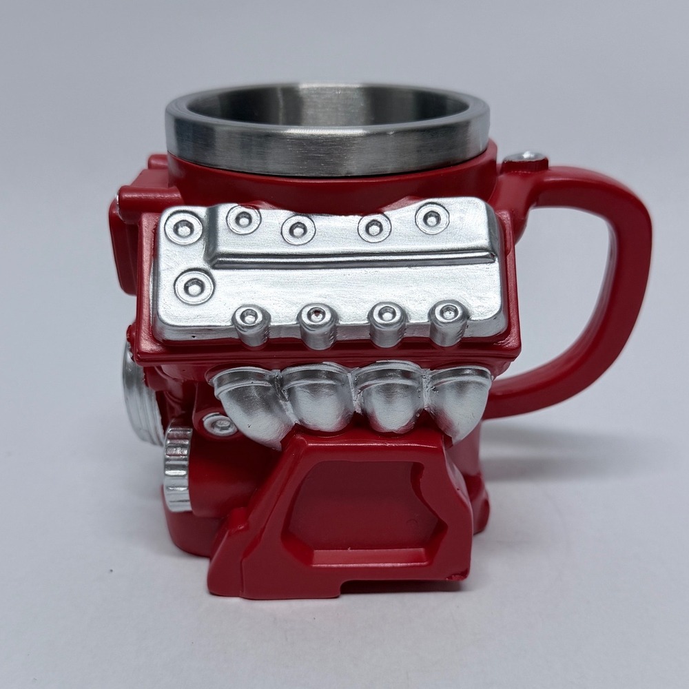 V8 Engine Block Coffee Mug Red Novelty Automotive Mechanic Gift Stainless Steel